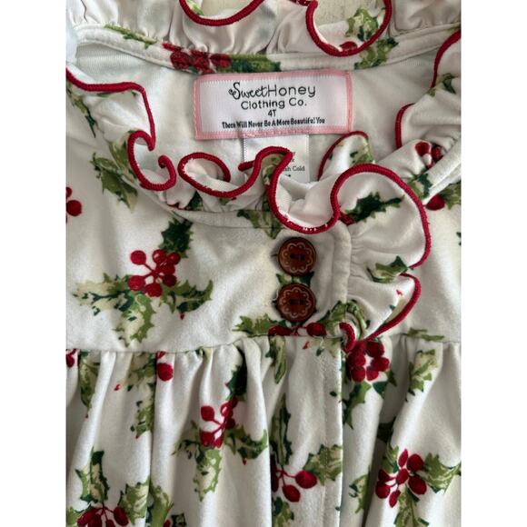 Sweet Honey Christmas Holly and Berry Nightgown Robe Size 4T EUC - Picture 4 of 5